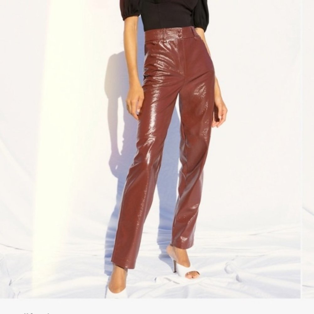 ❗️SOLD❗️Aritzia Wilfred Rustic Burnt Orange Faux Leather Funk Pants Size 12 - Picture 1 of 11